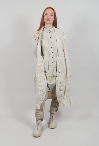 Long Ribbed Cardigan in Bone Mel