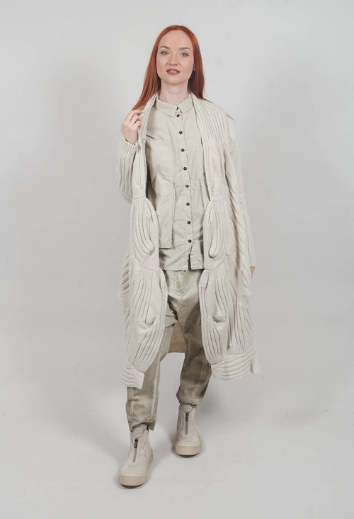 Long Ribbed Cardigan in Bone Mel