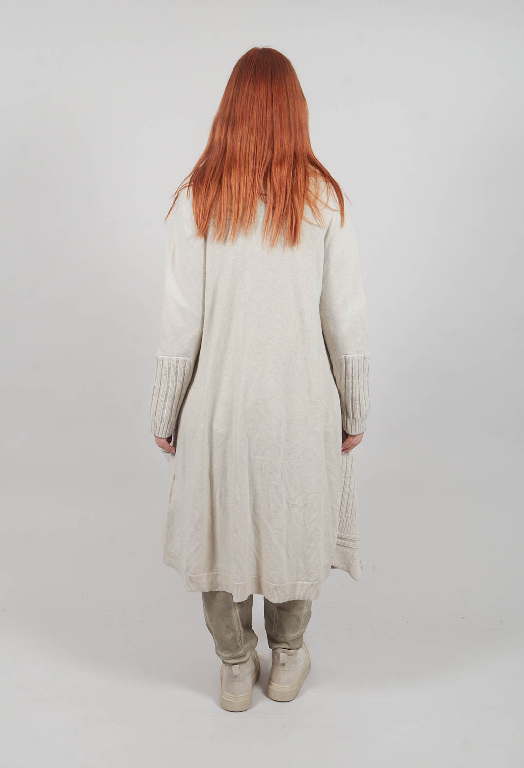 Long Ribbed Cardigan in Bone Mel