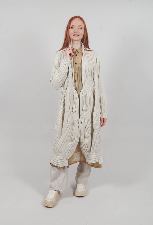 Long Ribbed Cardigan in Bone Mel