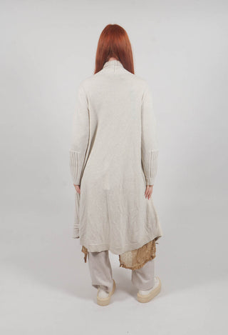 Long Ribbed Cardigan in Bone Mel