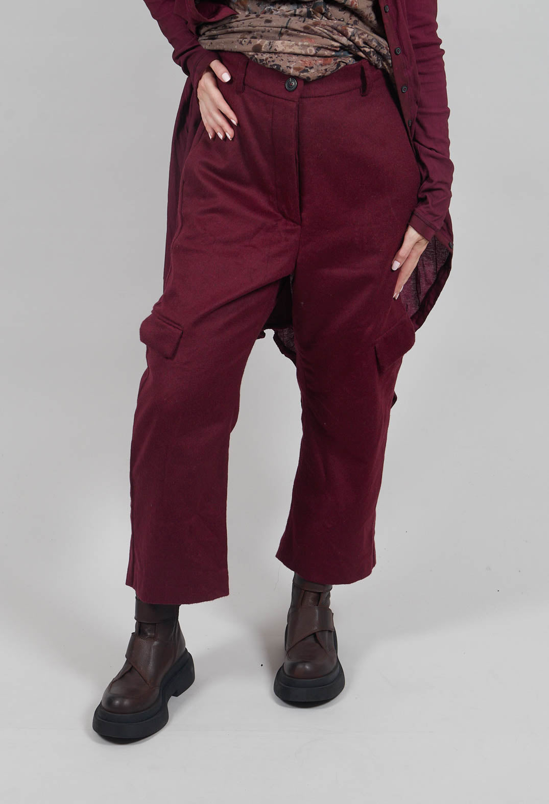 Check Print Trousers in Merlot