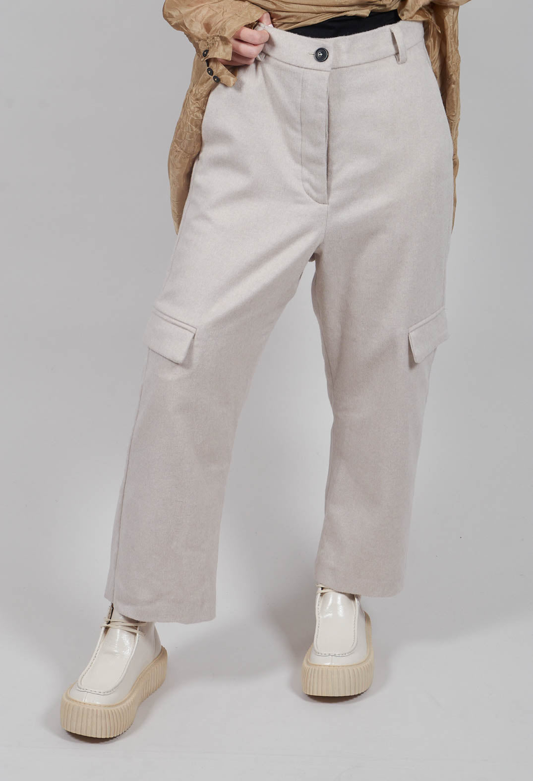 Check Print Trousers in Bone