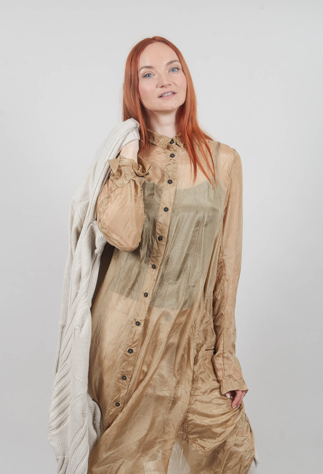 Sheer Shirt Dress in Camel Cloud