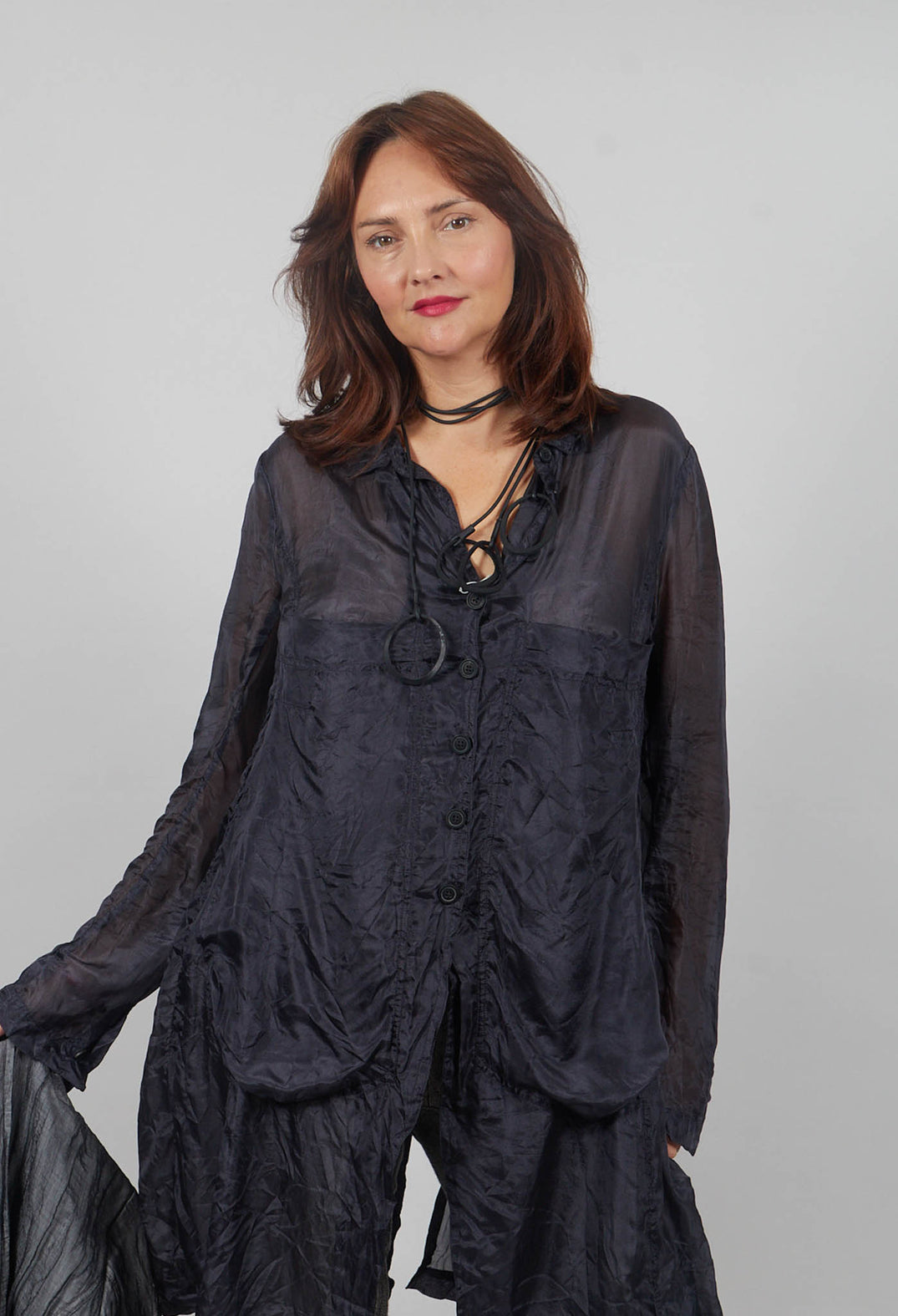 Button Plisse Shirt in Slate Cloud