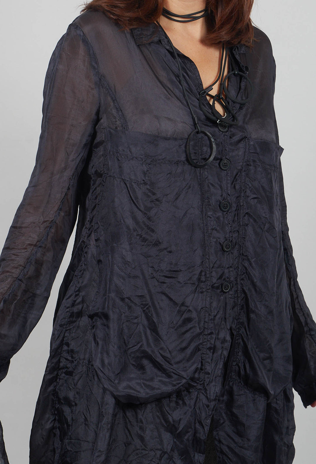 Button Plisse Shirt in Slate Cloud