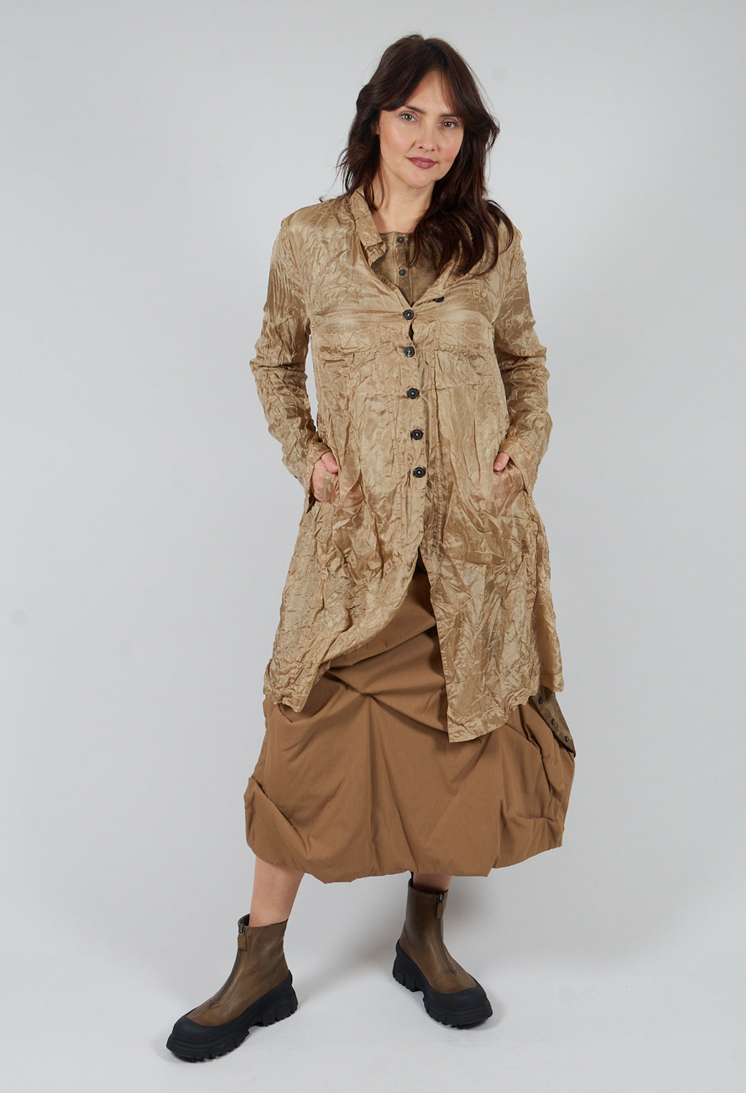Gathered Midi Skirt in Camel