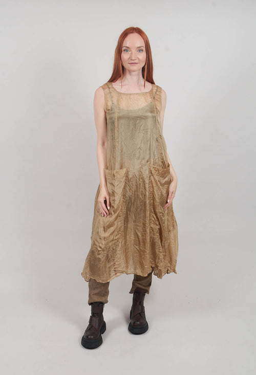 Sheer Sleeveless Dress in Camel Cloud