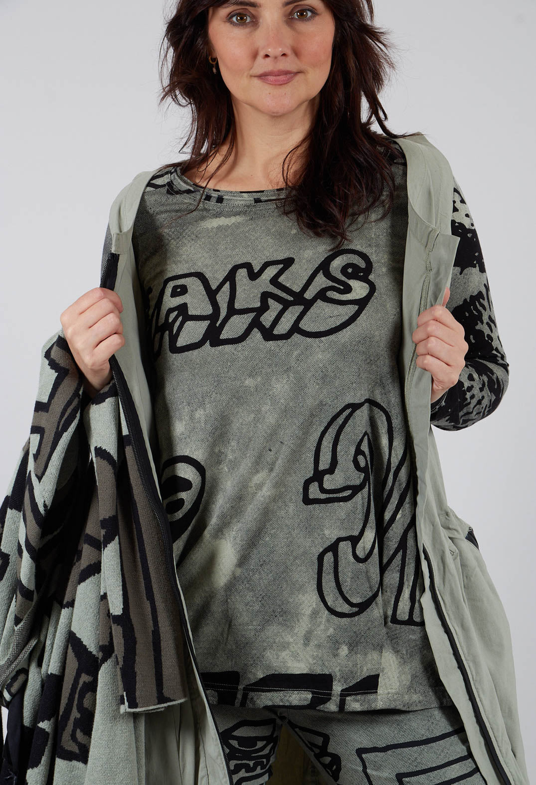 Round Neck Top with Lettering Design in Defender Print
