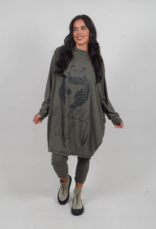 Relaxed Tunic Dress with Motif in Camp Shiny Print