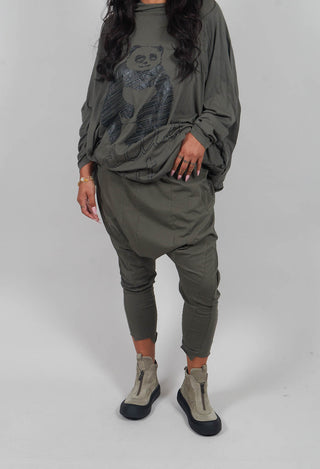 Drop Crotch Trousers with Exposed Seams in Camp