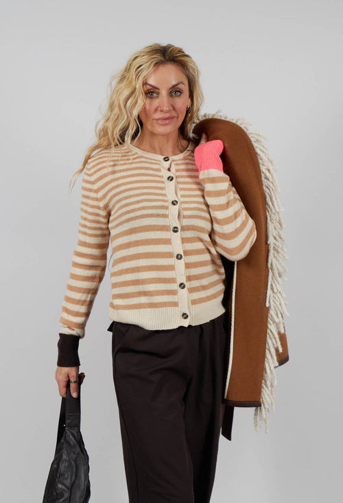 Cardigan with Degrade Stripes in White Swan