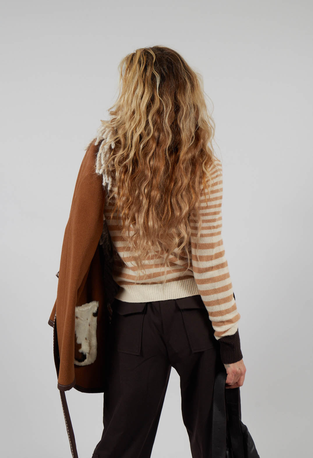 Cardigan with Degrade Stripes in White Swan