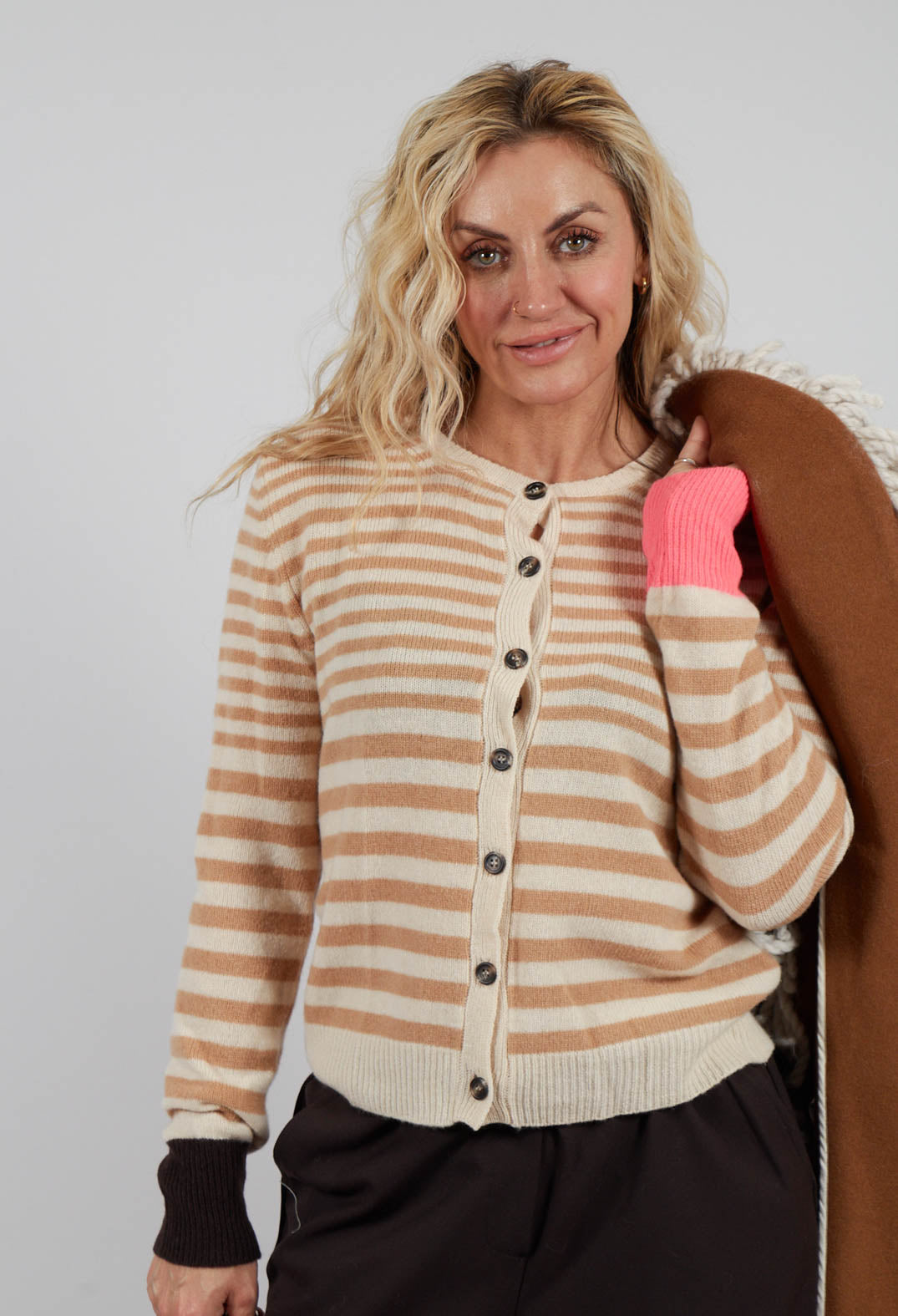 Cardigan with Degrade Stripes in White Swan