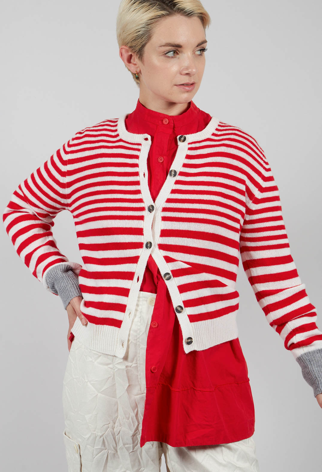 Cardigan with Degrade Stripes in Urban Red