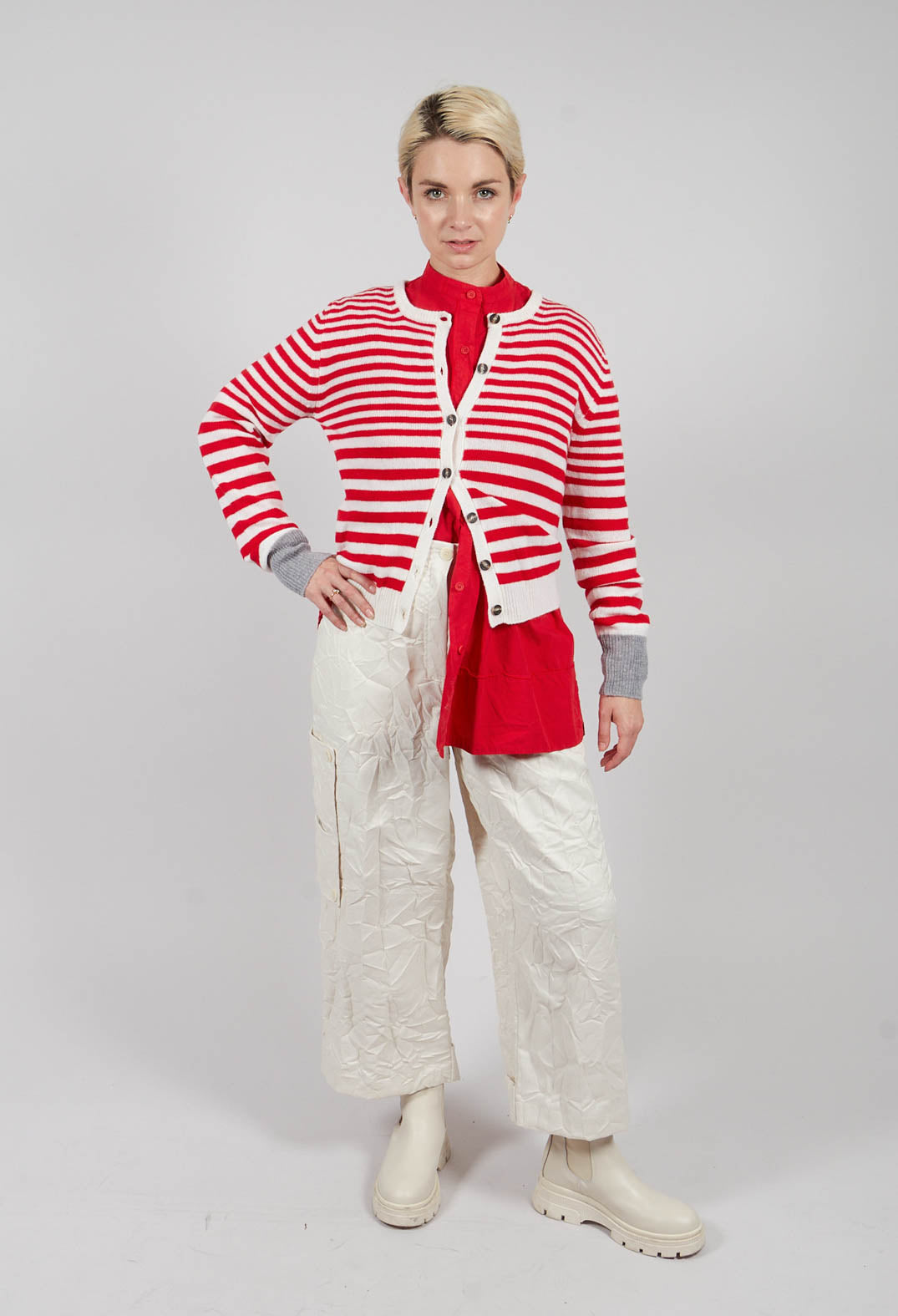 Cardigan with Degrade Stripes in Urban Red
