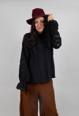 Washed Silk Blend Shirt with Lace in Dark Grey