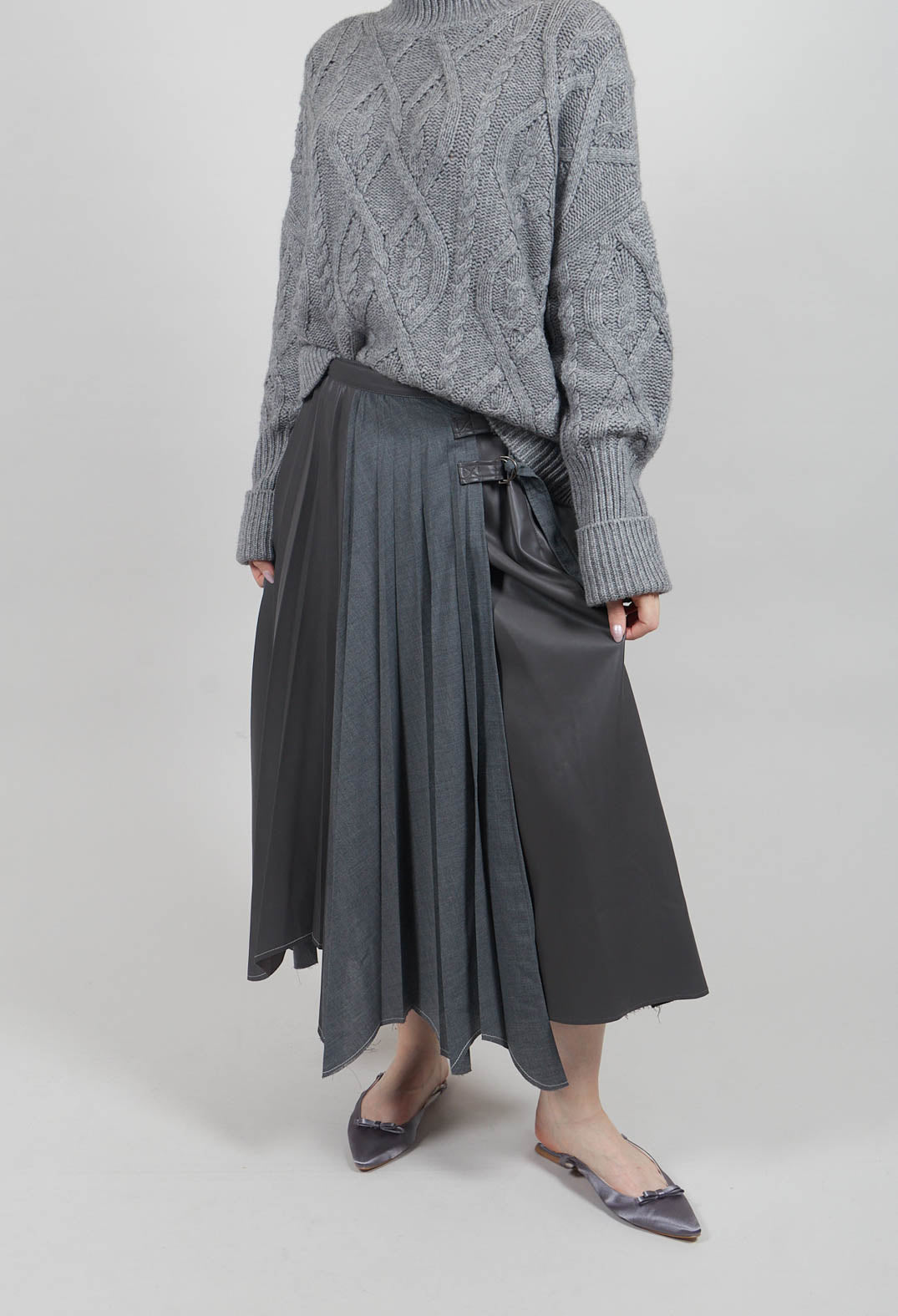 Wrap Pleated Skirt in Dark Grey