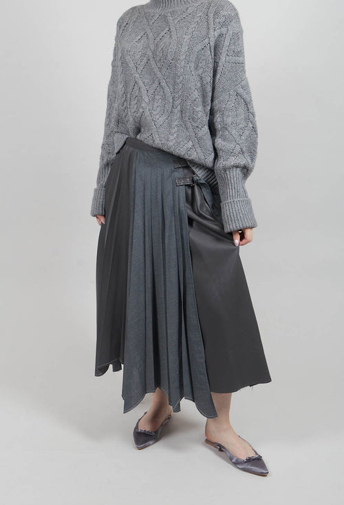 Wrap Pleated Skirt in Dark Grey