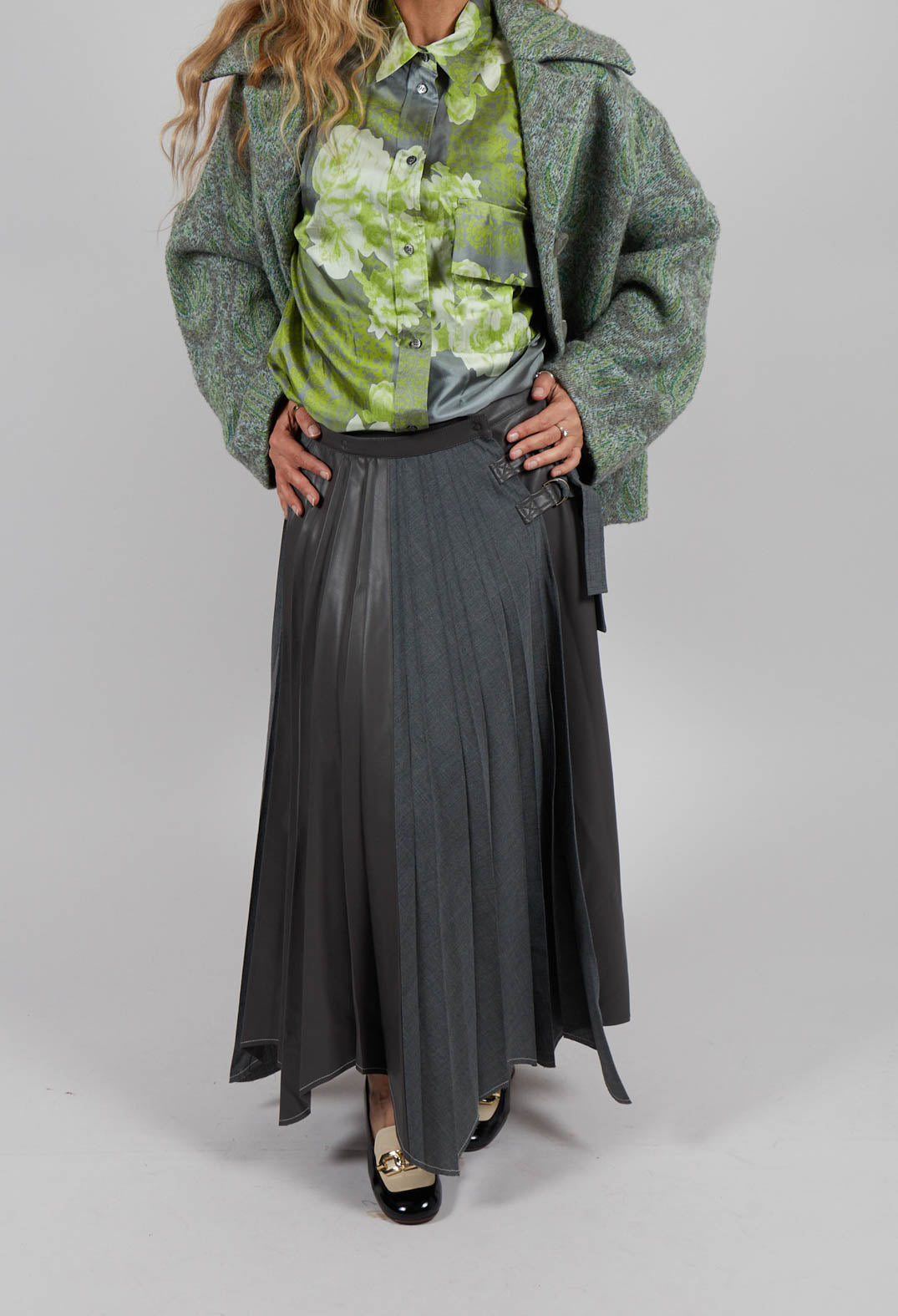 Wrap Pleated Skirt in Dark Grey