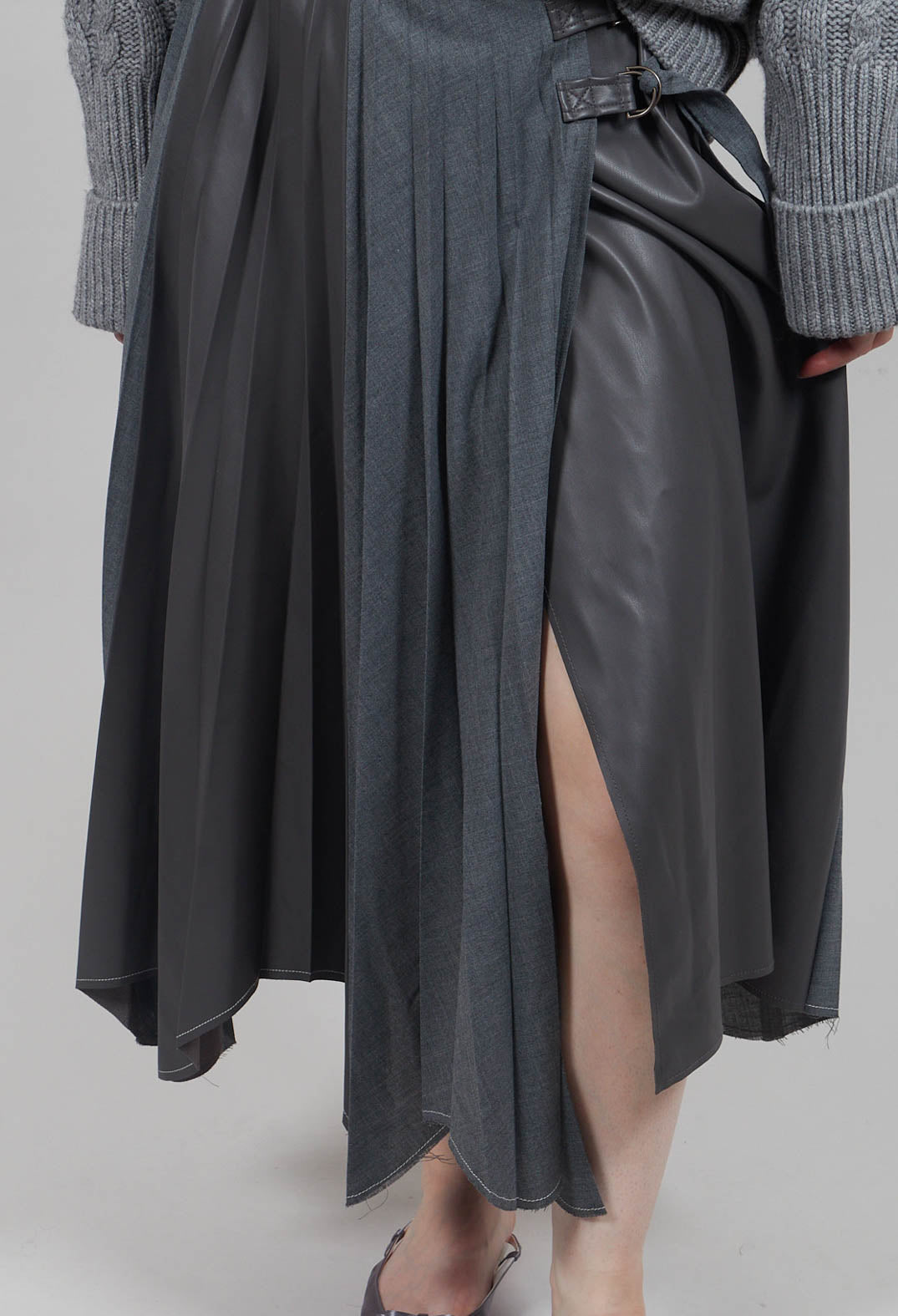 Wrap Pleated Skirt in Dark Grey