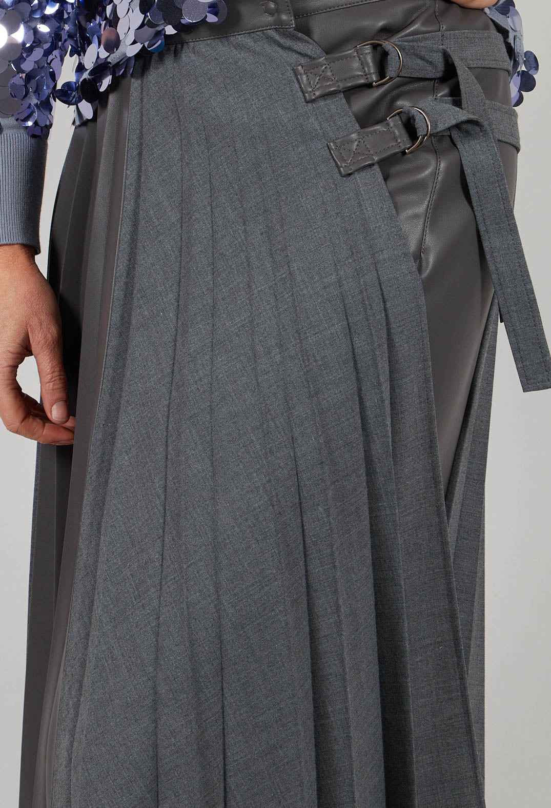 Sfizio Wrap Pleated Skirt in Dark Grey | Olivia May