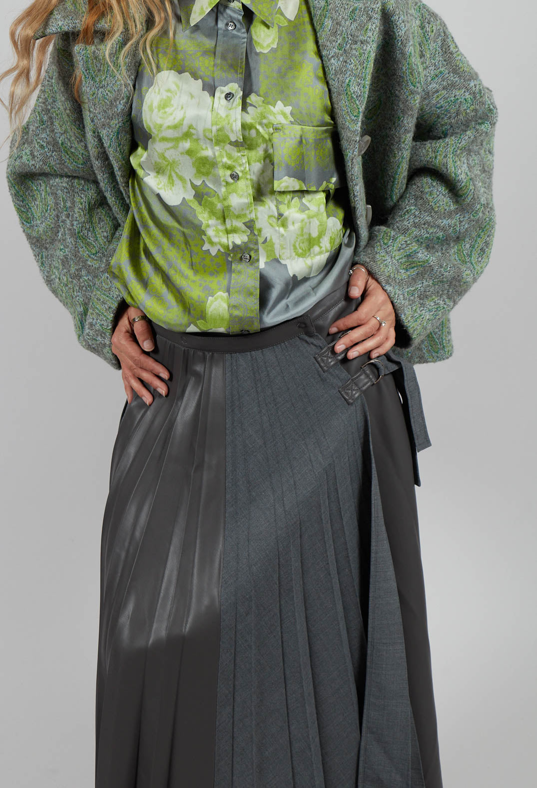 Wrap Pleated Skirt in Dark Grey