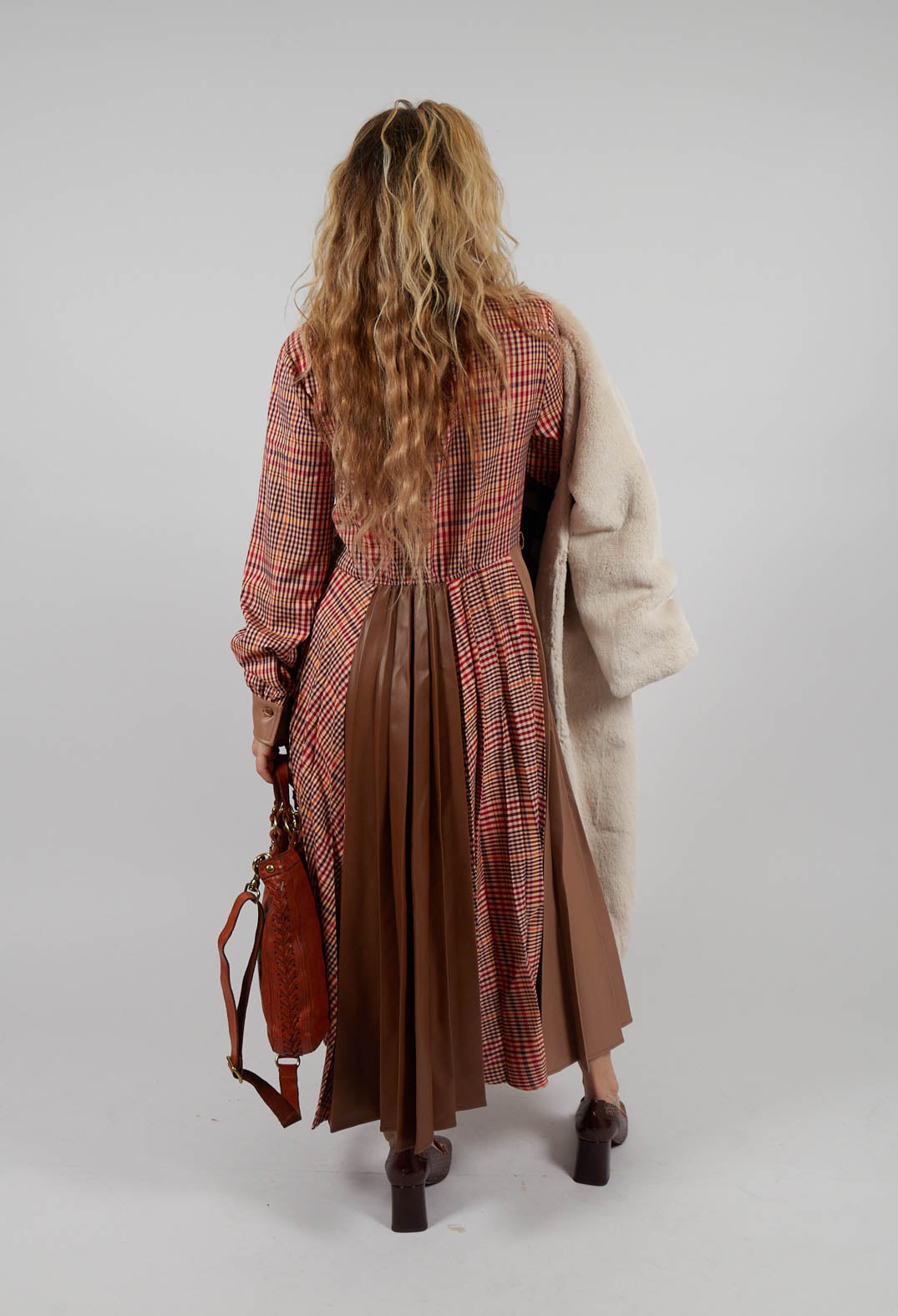 Chemisier Dress with Patchwork in Caramel