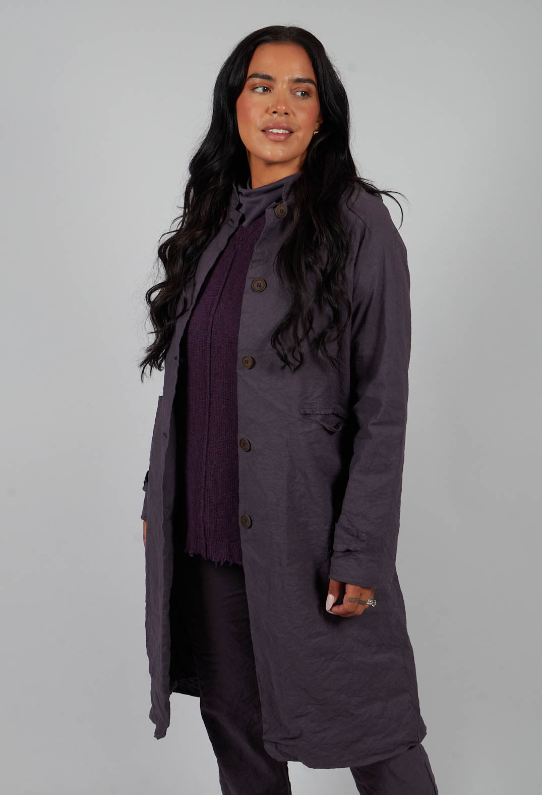 Longline Coat in Melanzana