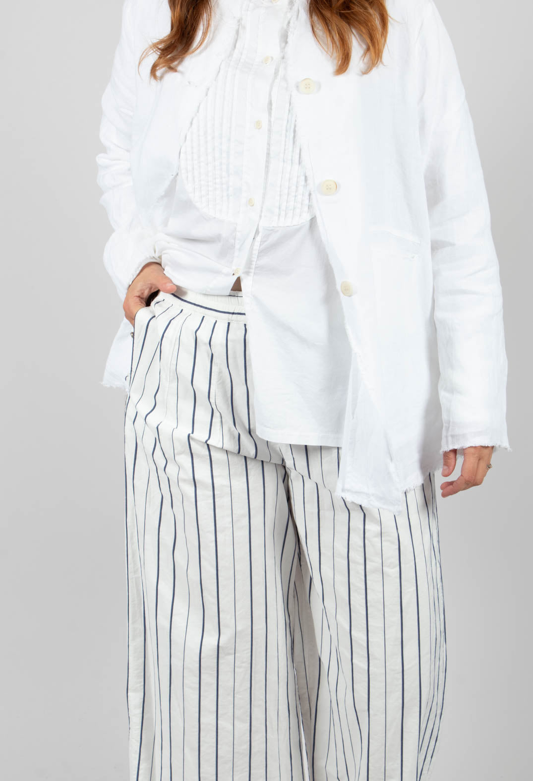 Relaxed Wide Leg Trousers in Abisso Stripe