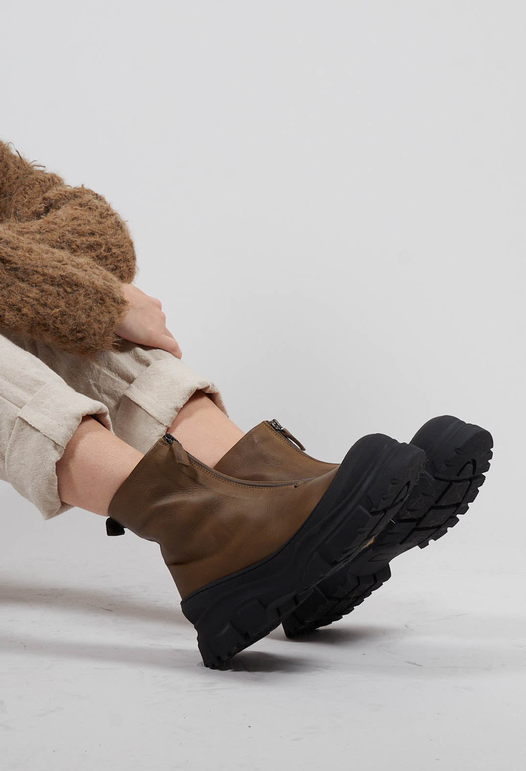 Zip Front Ankle Boots in Gasoline Barbados