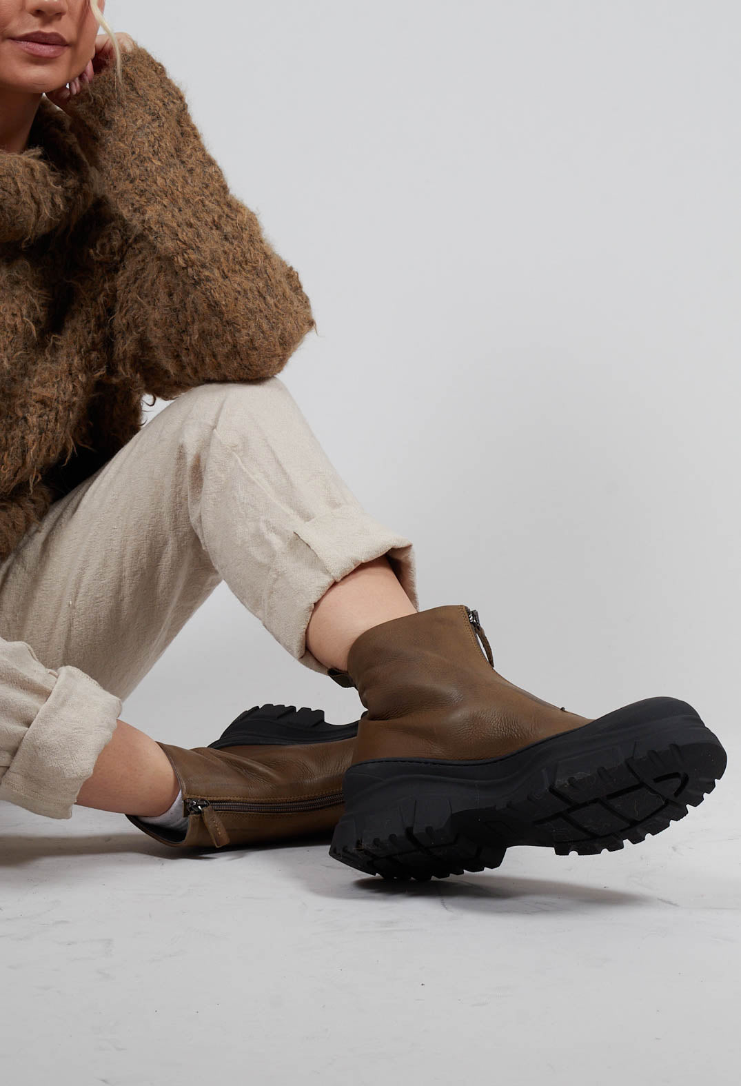 Zip Front Ankle Boots in Gasoline Barbados