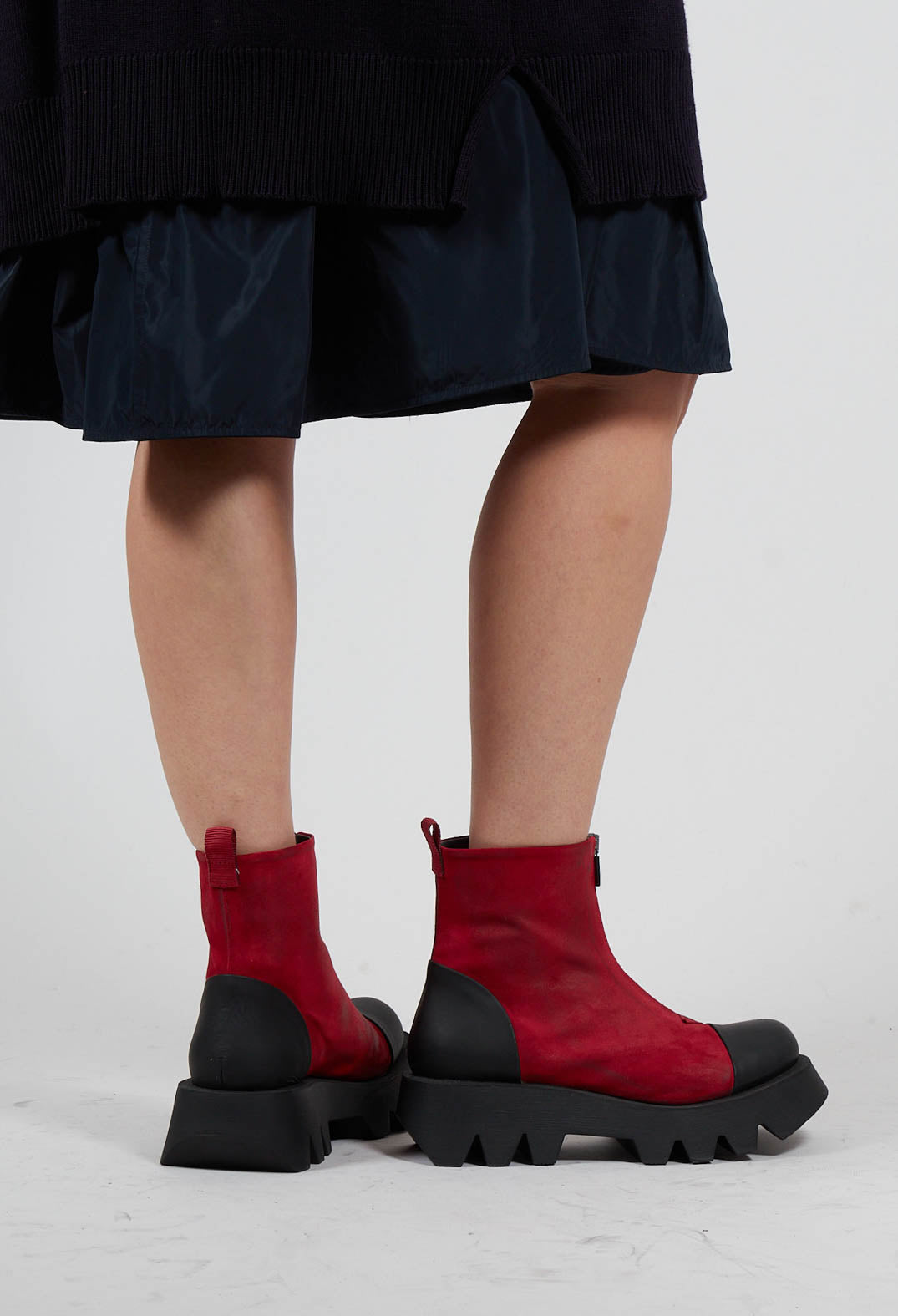 Zip Front Ankle Boots with Cleated Sole in London Cherry