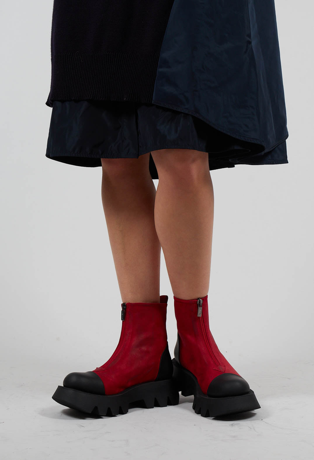 Zip Front Ankle Boots with Cleated Sole in London Cherry