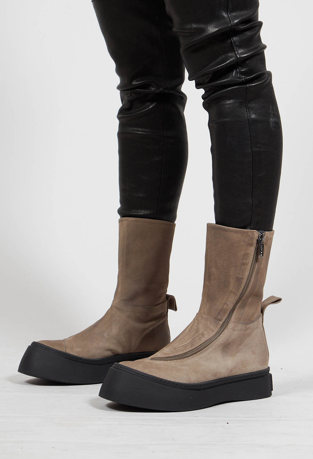 High Ankle Boots with Curved Zip in London Cardboard