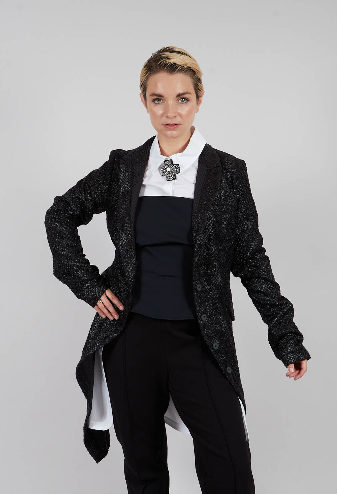 Fluid Penguin Coat in Black