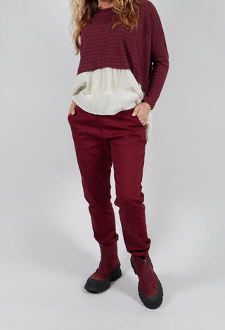 Straight Leg Stretch Denim Trousers in Merlot