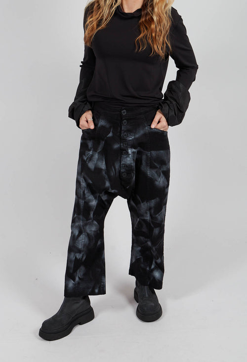 Stretch Denim Balloon Trousers in Black with Silver Finish
