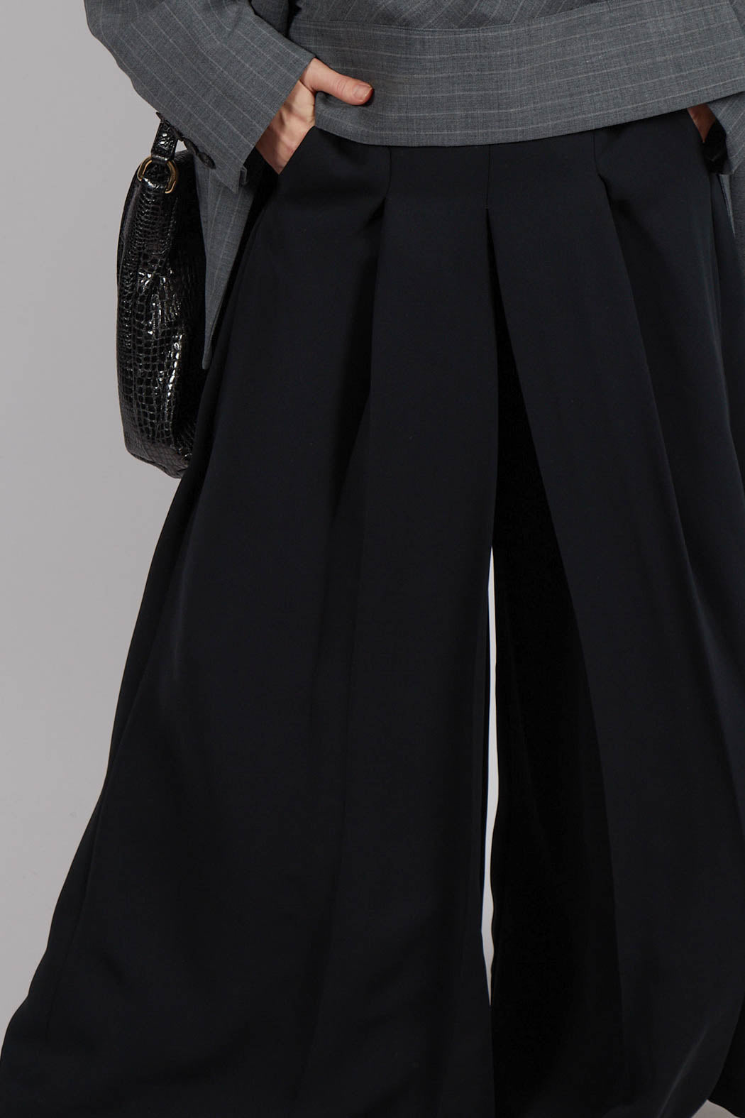 Pleated Wide Leg Pants in Lalabel Nero