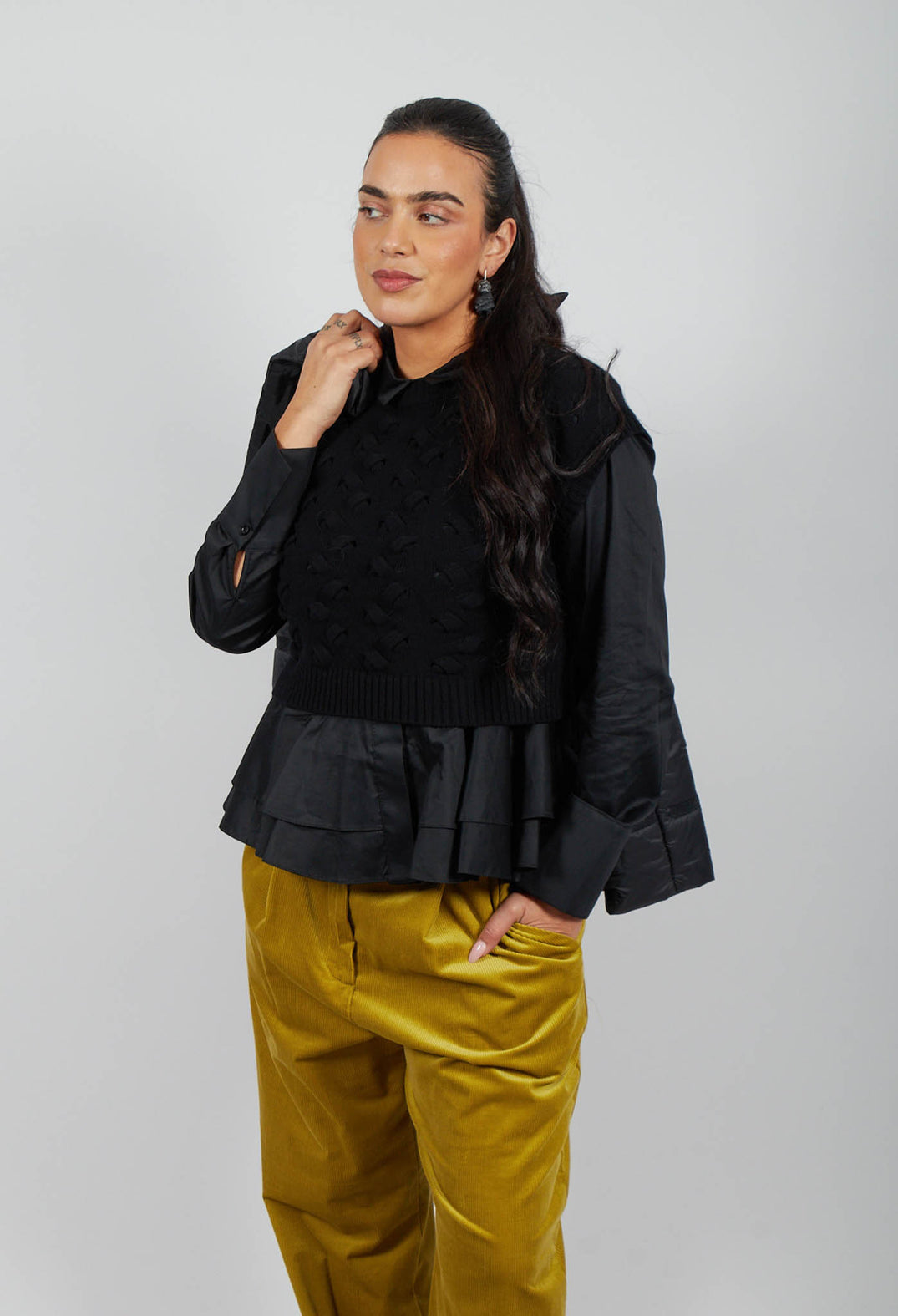 Cable Knit Sweater Vest in Black