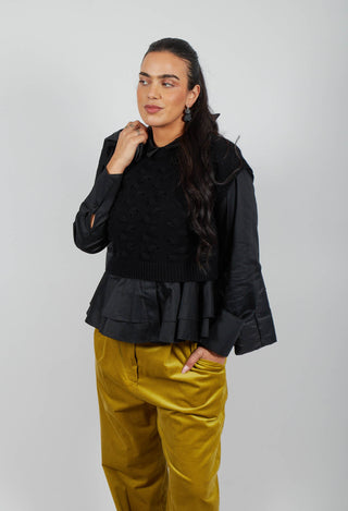 Cable Knit Sweater Vest in Black