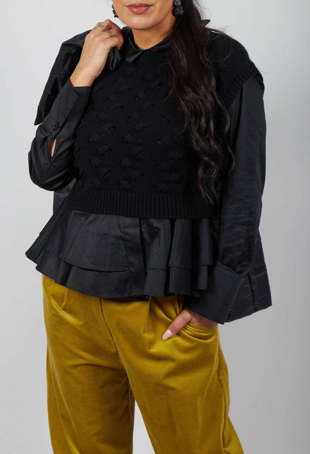 Cable Knit Sweater Vest in Black