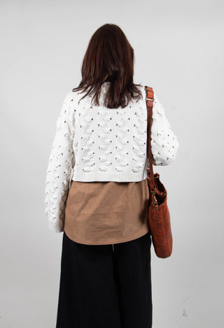Cable Knit Cropped Sweater in Off White