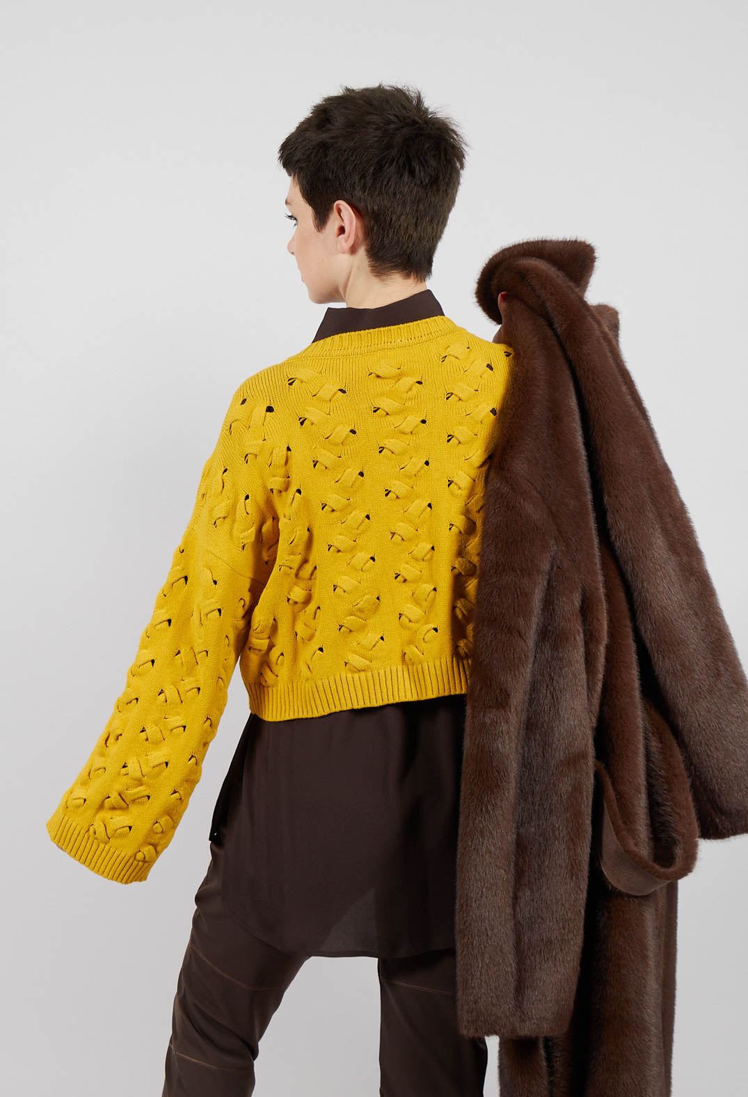 Sarah Pacini Cable Knit Cropped Sweater in Yellow – Olivia May