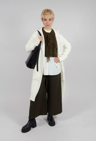 Cable Knit Long Cardigan in Off White