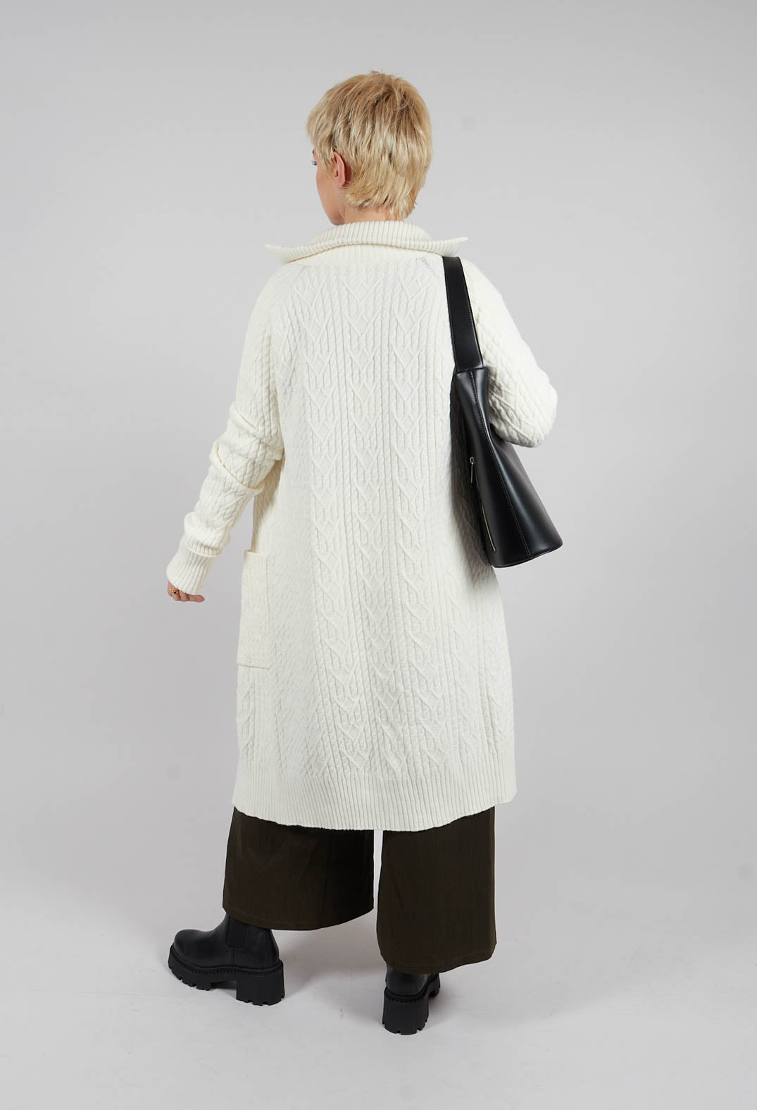 Cable Knit Long Cardigan in Off White