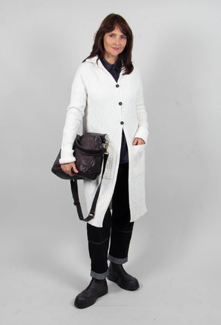 Cable Knit Long Cardigan in Off White