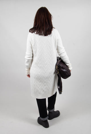Cable Knit Long Cardigan in Off White