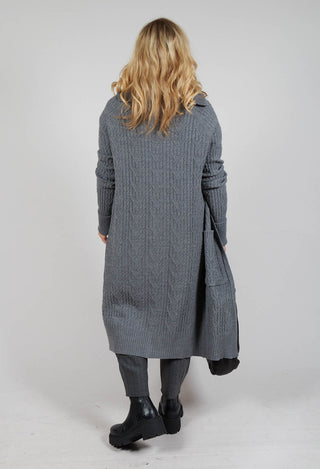 Cable Knit Long Cardigan in Steel Grey