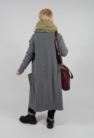 Cable Knit Long Cardigan in Steel Grey